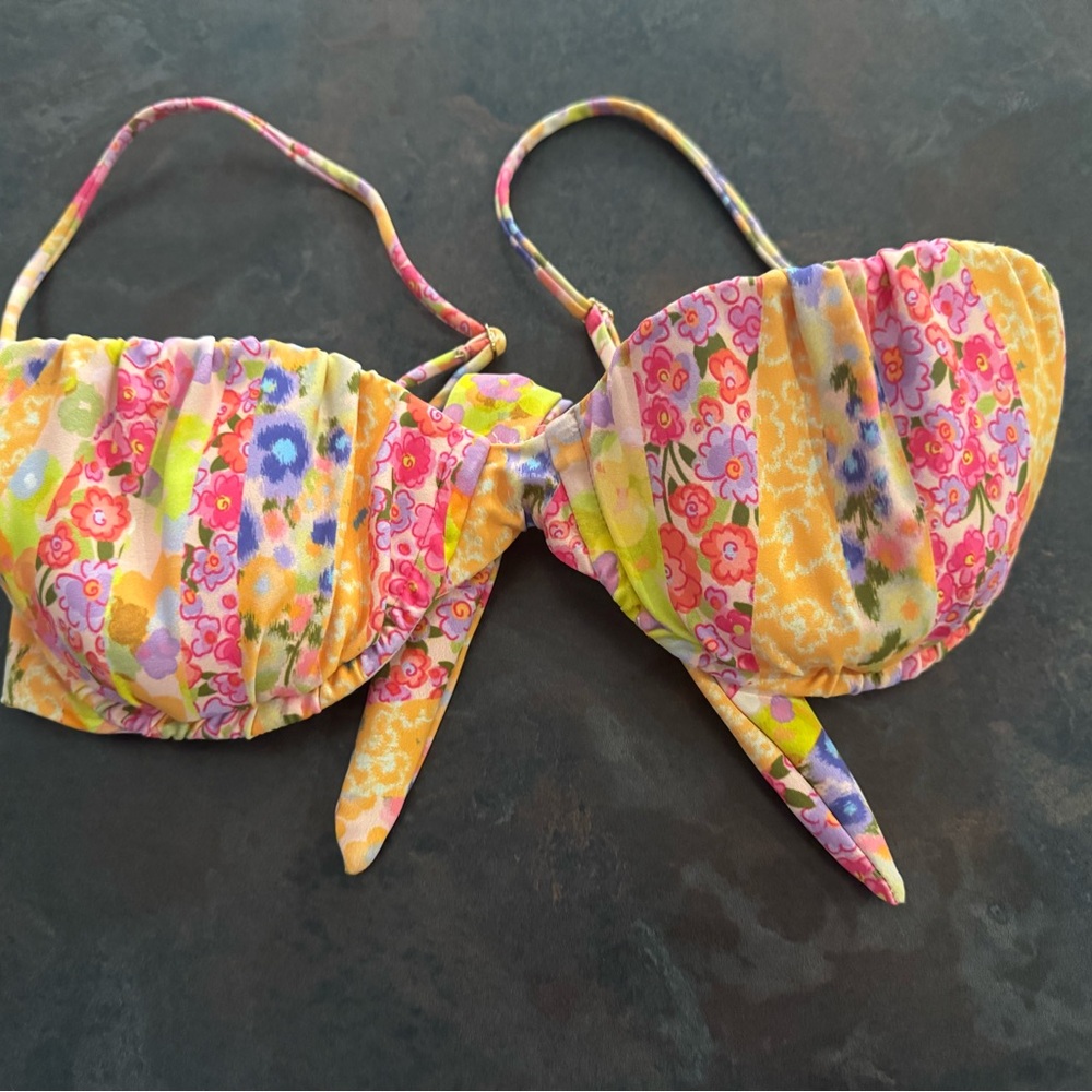 Skatie Pink and Yellow Floral Bikini Top with removable straps